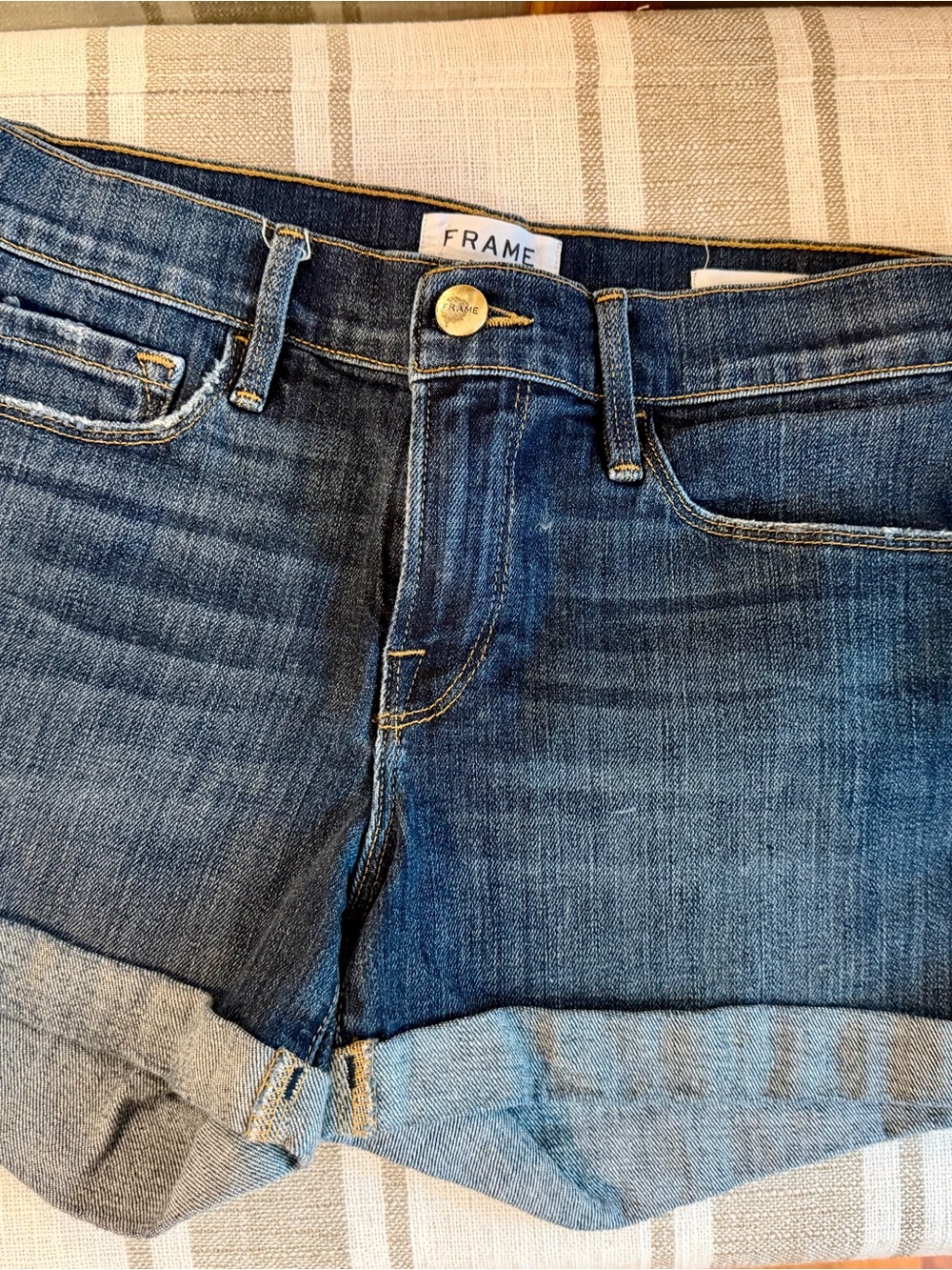 FRAME Denim Blue High-Rise Jeans with Branded Button